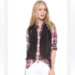 CurrentElliot Current/Elliot the sleeveless motto black biker vest denim size 3